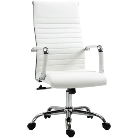 Chaise de bureau fonction bascule 360° pivotante pieds acier imitation cuir 54x62x104-114 cm blanc charge 120 kg.