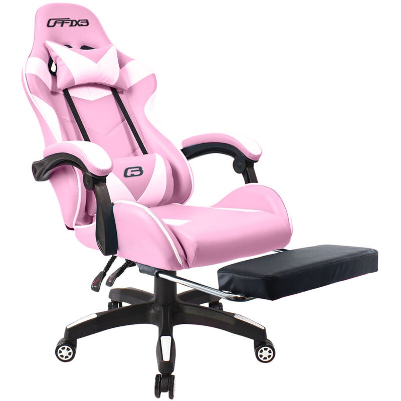 Mediawave Store - Chaise de bureau Gaming azrace simili-cuir avec repose-pieds inclinable 150° Couleur: Rose