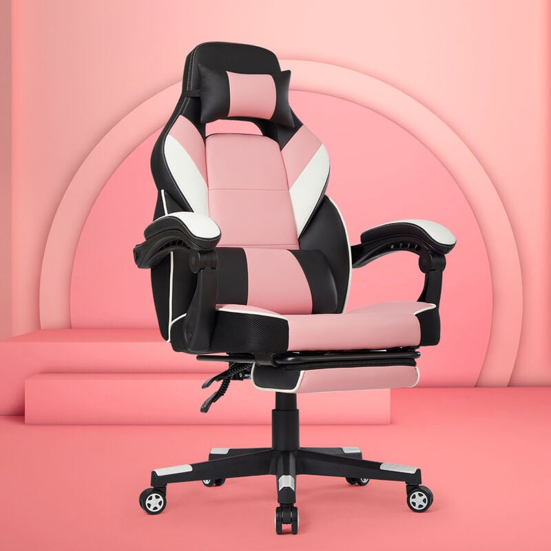 Racing Chaise de Bureau, Chaise Gaming en Similicuir, Fauteuil Gamer Inclinable, Pivotant , Rose Intimate Wm Heart