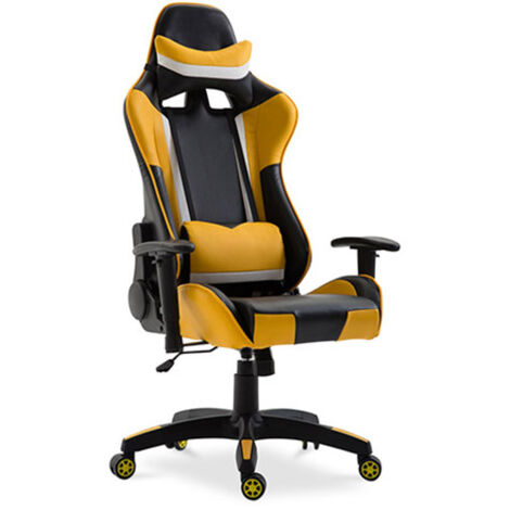 Chaise de bureau Gaming ergonomique inclinable à 180° Jaune - Faux cuir, Acier inoxydable, Nylon - Jaune