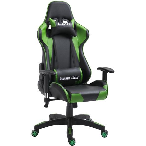 Chaise de bureau GAMING fauteuil ergonomique avec coussins, siège style racing racer gamer chair, revêtement synthétique noir/vert - noir/vert