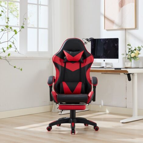 Chaise de bureau-gaming pivotante-360°-ergonomique-cuir-rouge et noirsoutien lombaire-64.5x82x116.5-126.5(cm)