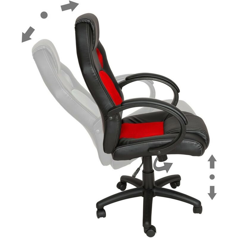 Mediawave Store - Chaise de bureau Gaming Racer en éco-cuir 4 roues pivotantes et directionnelles Couleur: Rouge
