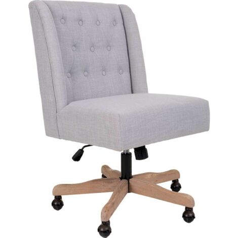 Chaise de bureau grise tapissée à roulettes réglable élégante - gris clair et bois naturel