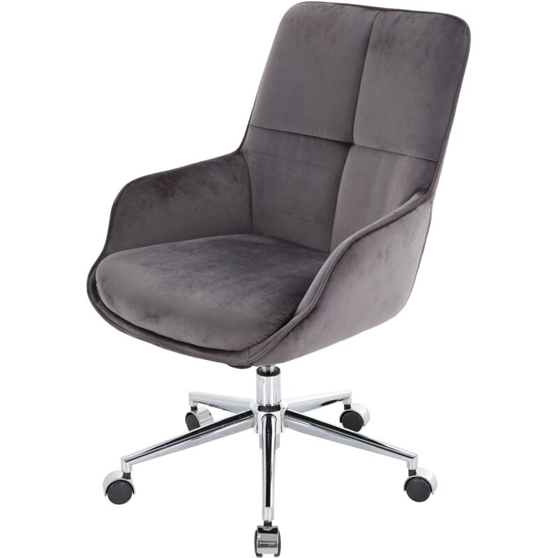 Jamais utilisé] Chaise de bureau HHG 122, chaise pivotante avec accoudoirs réglable en hauteur velours, gris foncé