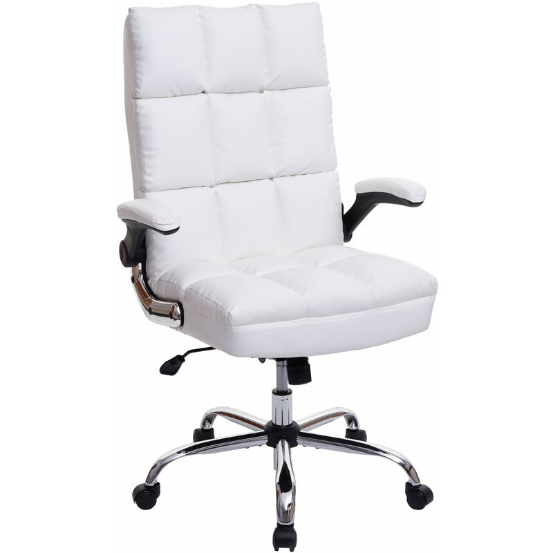 Chaise de bureau HHG 489, fauteuil de direction réglable en hauteur, similicuir blanc