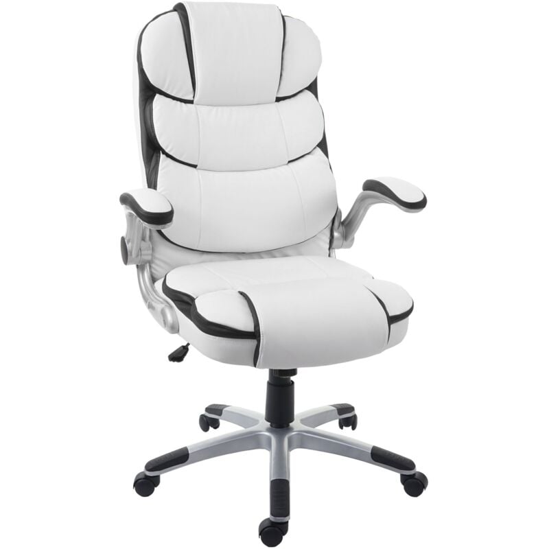 Chaise de bureau HHG-507 chaise pivotante, fauteuil directorial, similicuir, blanc