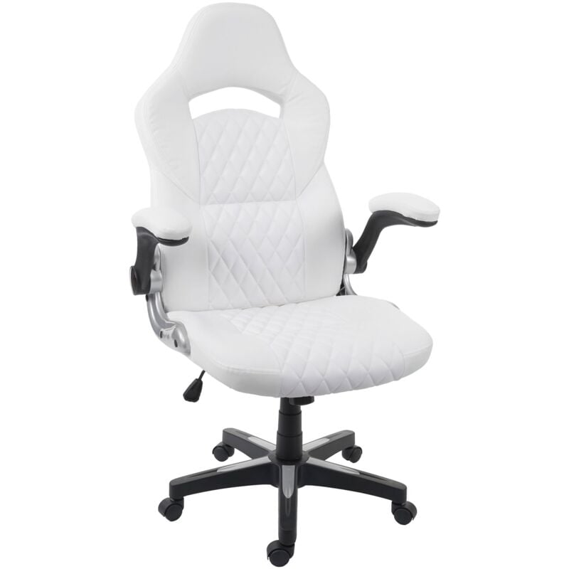 Chaise de bureau HHG-571 chaise pivotante, fauteuil directorial, similicuir, blanc