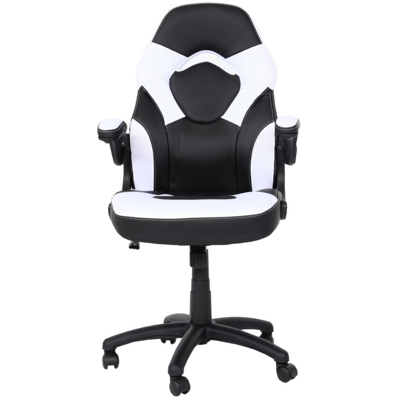 Jamais utilisé] Chaise de bureau HHG 585, chaise pivotante Gaming, accoudoirs réglables, similicuir, noir-blanc