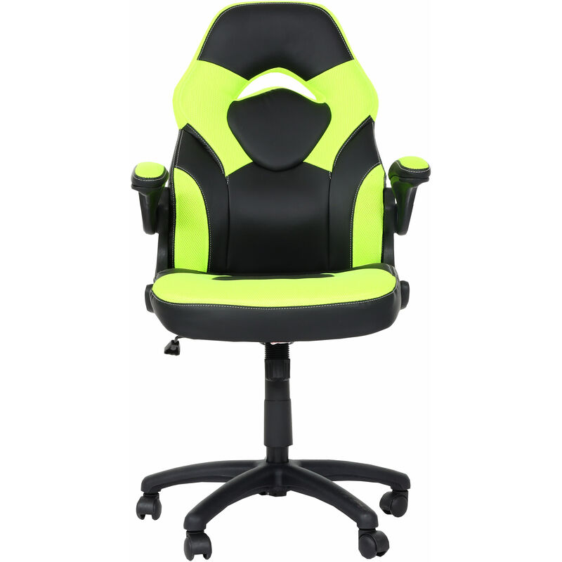 jamais utilisé] chaise de bureau hhg 585, chaise pivotante gaming, ergonomique, accoudoirs réglables, similicuir noir-vert - green