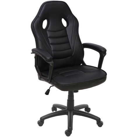 Chaise de bureau HWC-F59, chaise pivotante, chaise racing et gaming, similicuir - noir