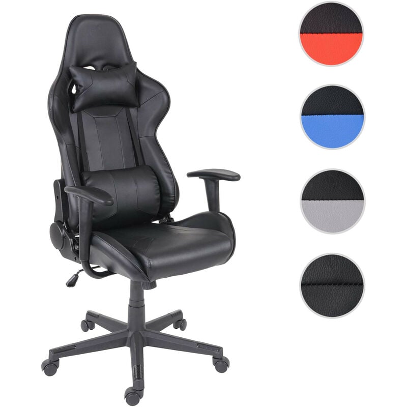 Chaise de bureau HWC-F84, pivotante, fauteuil de jeu en ligne, fauteuil directorial, similicuir - noir/rouge