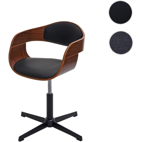 Chaise de bureau HWC-H46, réglable en hauteur, bois courbé - aspect noyer, tissu gris foncé