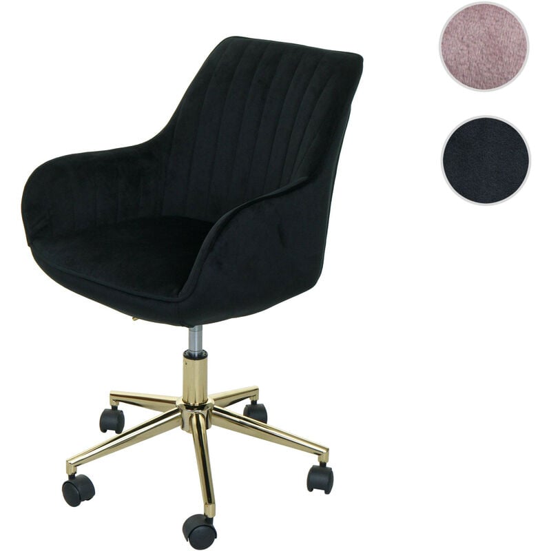 Chaise de bureau HWC-J62, chaise pivotante chaise de bureau chaise inclinable, velours avec accoudoirs pied doré rose