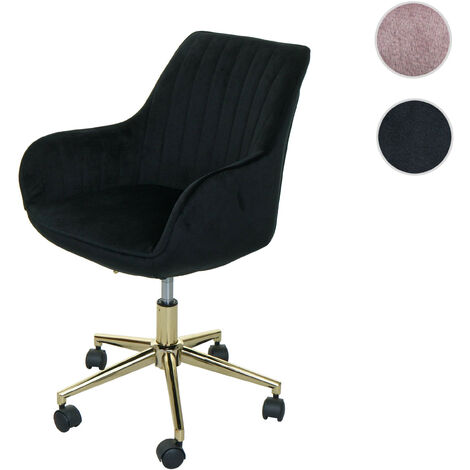 Chaise de bureau HWC-J62, chaise pivotante chaise de bureau chaise inclinable, velours avec accoudoirs pied doré rose