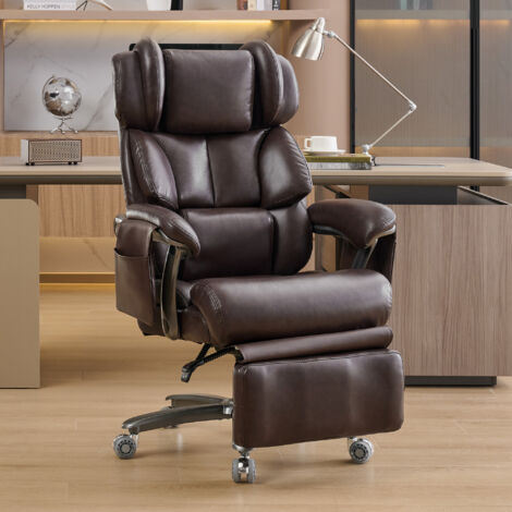 Chaise de bureau inclinable avec massage, chauffage et repose-pieds – marron