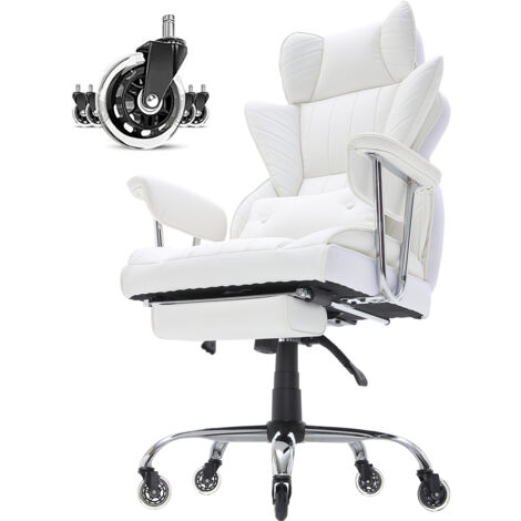 Chaise de bureau inclinable Mophorn avec repose-pieds, chaise de direction large en cuir PU robuste, chaise de bureau grande et haute avec support lombaire, base en métal solide, roues silencieuses