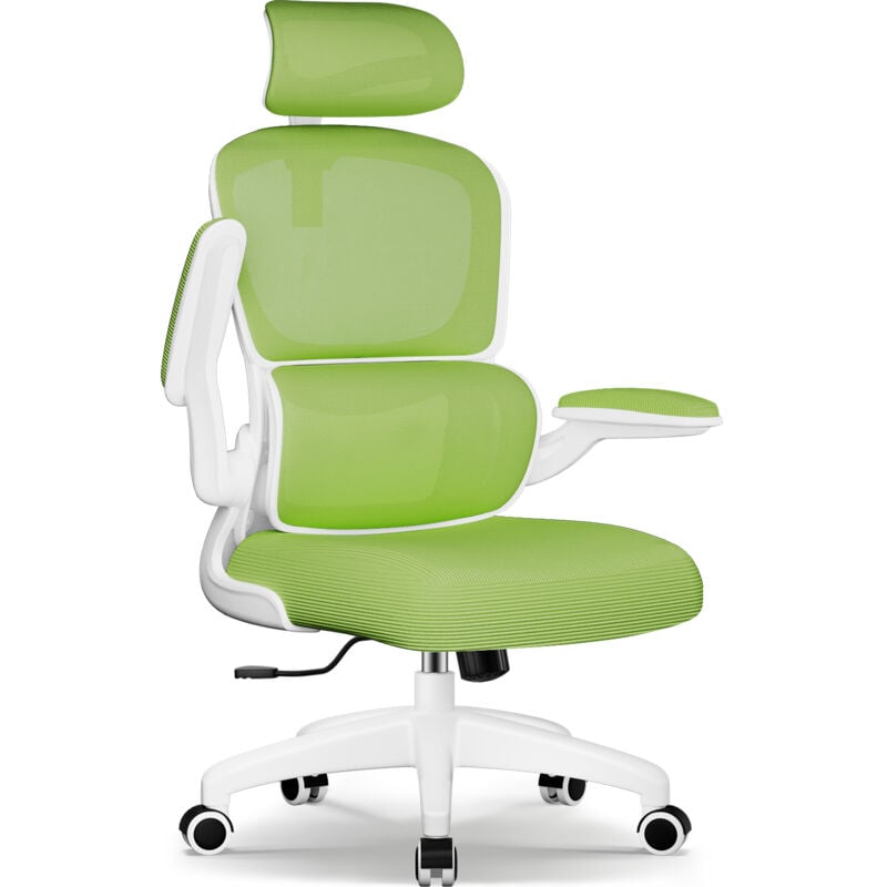 Chaise de Bureau Inclinable, Réglable en Hauteur, Fauteuil de Bureau avec Accoudoir Pliable, Soutien Lombaire Ajustable Charge-vert