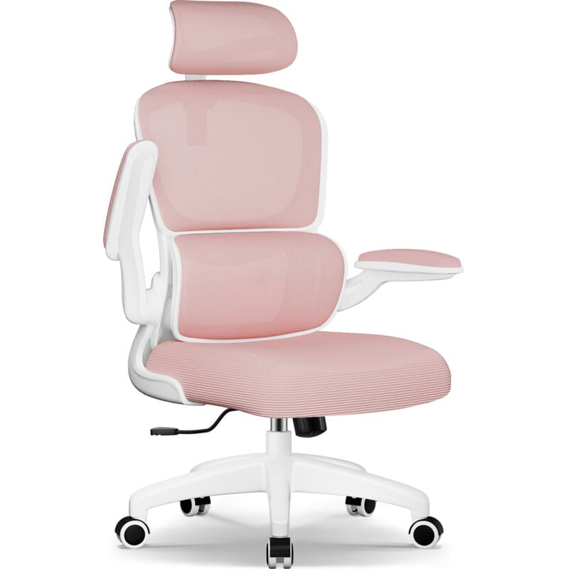 Chaise de Bureau Inclinable, Réglable en Hauteur, Fauteuil de Bureau avec Accoudoir Pliable, Soutien Lombaire Ajustable Charge-rose