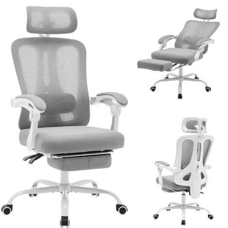 Chaise de Bureau Inclinable, Réglable en Hauteur, Fauteuil de Bureau avec Accoudoir Pliable, Soutien Lombaire Ajustable Charge-gris