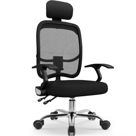 Chaise de Bureau Inclinable, Réglable en Hauteur, Fauteuil de Bureau avec Accoudoir Pliable, Soutien Lombaire Ajustable Charge-noir