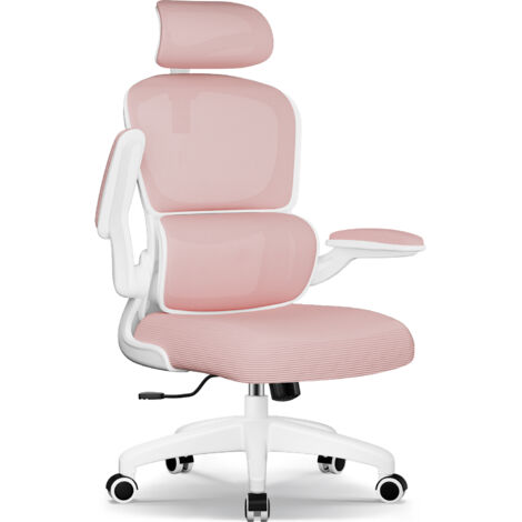 Chaise de Bureau Inclinable, Réglable en Hauteur, Fauteuil de Bureau avec Accoudoir Pliable, Soutien Lombaire Ajustable Charge-rose