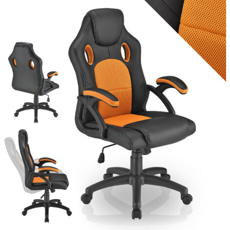 Chaise de bureau Juskys Racing Montreal - ergonomique, réglable en hauteur et rembourrée, jusqu'à 120 kg - fauteuil de bureau, siège pivotant, chaise gaming PC - orange