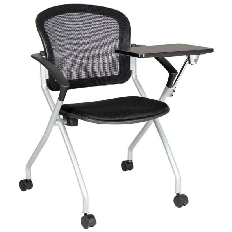 Chaise de bureau Kalgoorlie, Chaise de salle d'attente avec accoudoir et tablette, Chaise d'attente ergonomique, Cm 61x49h84, Noir