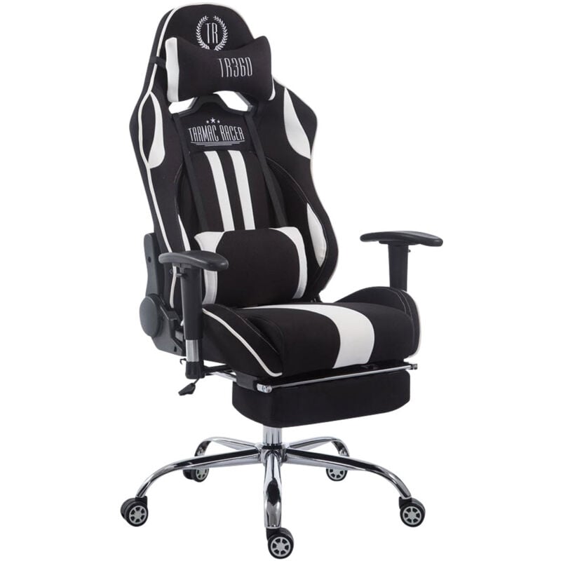 Décoshop26 - Fauteuil de bureau gamer avec repose-pieds extensible mécanisme de bascule en tissu noir / blanc 100002753