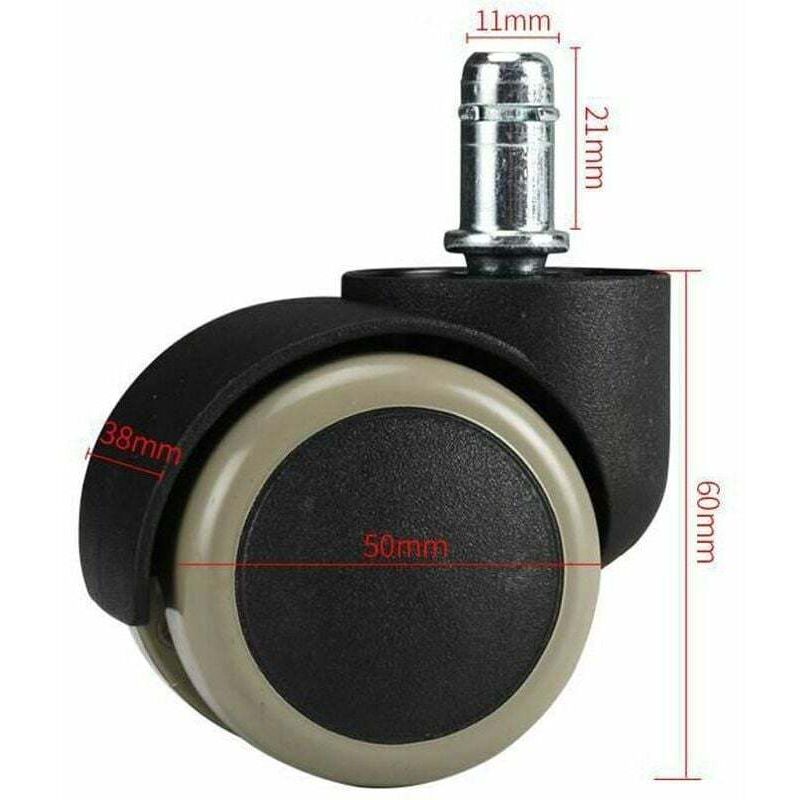 Alovez - Chaise de bureau - Lot 5 roulettes pour fauteuil - Roue de rechange 11/50 mm - Pied de siège silencieux pour sol dur - Gris