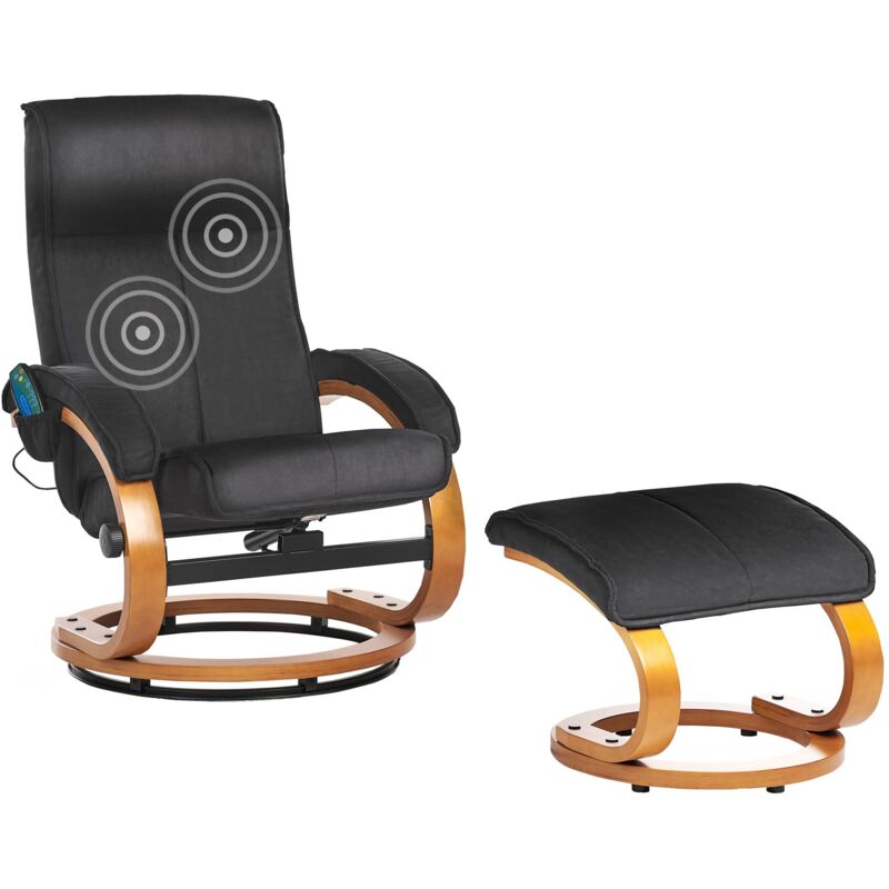 Fauteuil Chaise de Relaxation Massante et Chauffante en Tissu Noir et Bois avec Repose-pied Design Ultra Moderne et Confort Optimal Beliani