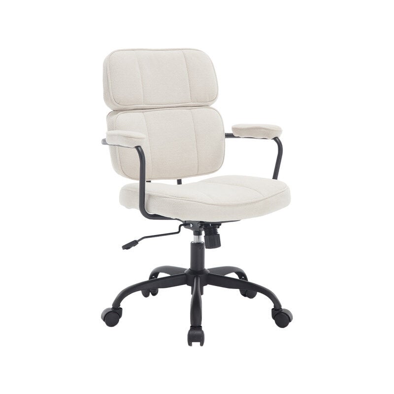 Chaise de Bureau Moderne Chaise Bureau à roulettes Coussin Confortable Fauteuil de Bureau Pivotante et Réglable pour Chambre, Tissu Chenille, Beige