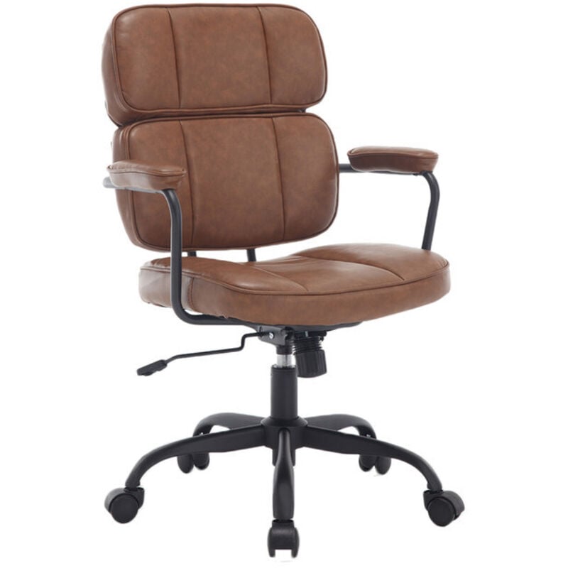 Chaise de Bureau Moderne Chaise Bureau à roulettes Coussin Confortable Fauteuil de Bureau Pivotante et Réglable pour Chambre, Similicuir, Marron