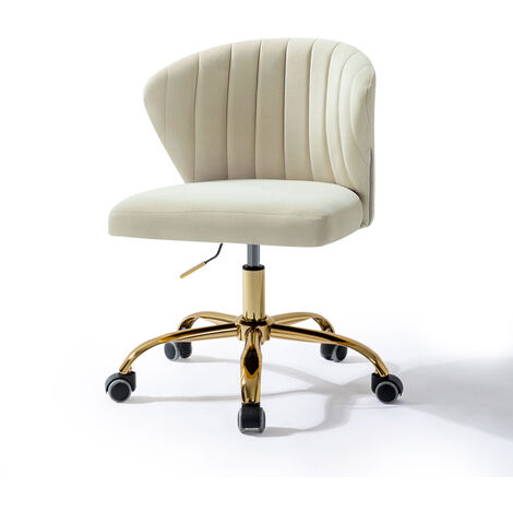 HULALA HOME Chaise de Bureau Moderne, Chaise Coquille Ergonomique, Fauteuil de Bureau Mignonne en Velours , Siège Roulante Pivotante à Dossier Bas Réglable, pour Salon, Salle d'Etude, Bleu