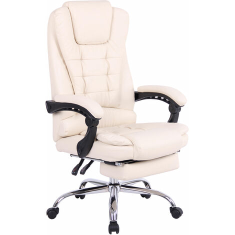 Chaise de bureau moderne en cuir écologique avec repose-pieds et roues réglables dans différentes couleurs Couleur : Crème