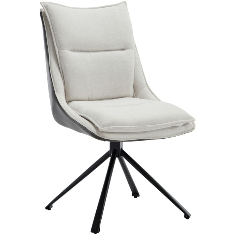 Chaise de Bureau Moderne Chaise Bureau Pivotante Pied Métal Chaise Pivotante en Lin et Cuir pu Fauteuil de Bureau pour Chambre, Beige