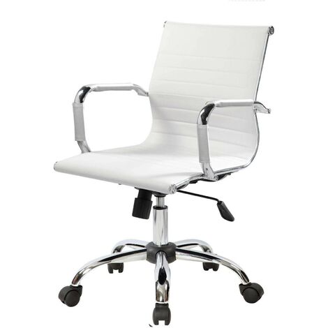 Chaise de bureau Omarama, Chaise de direction avec accoudoirs, Chaise de bureau ergonomique, Blanc, Cm 62x54h92/102