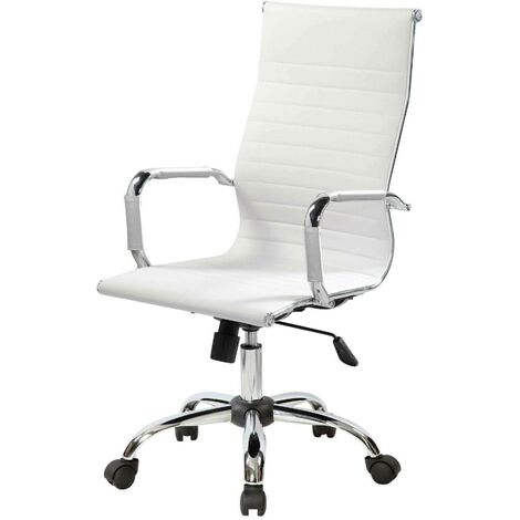 Chaise de bureau Omarama, Chaise de direction avec accoudoirs, Chaise de bureau ergonomique, Blanc, Cm 63x54h106/116