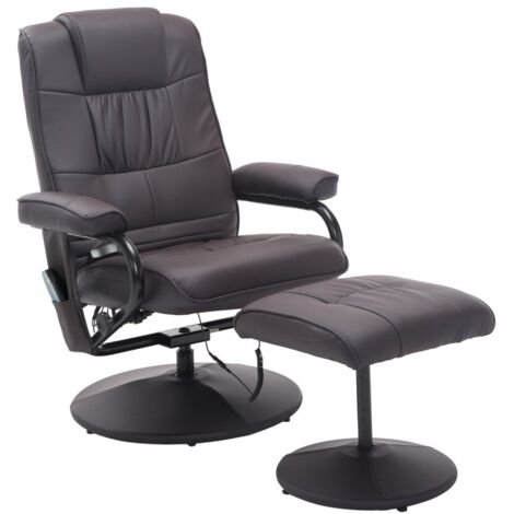 Chaise de Bureau Pivotant avec Repose-Pieds - Fonction Inclinable - Télécommande - Cuir Synthétique Brun - Pour Salon