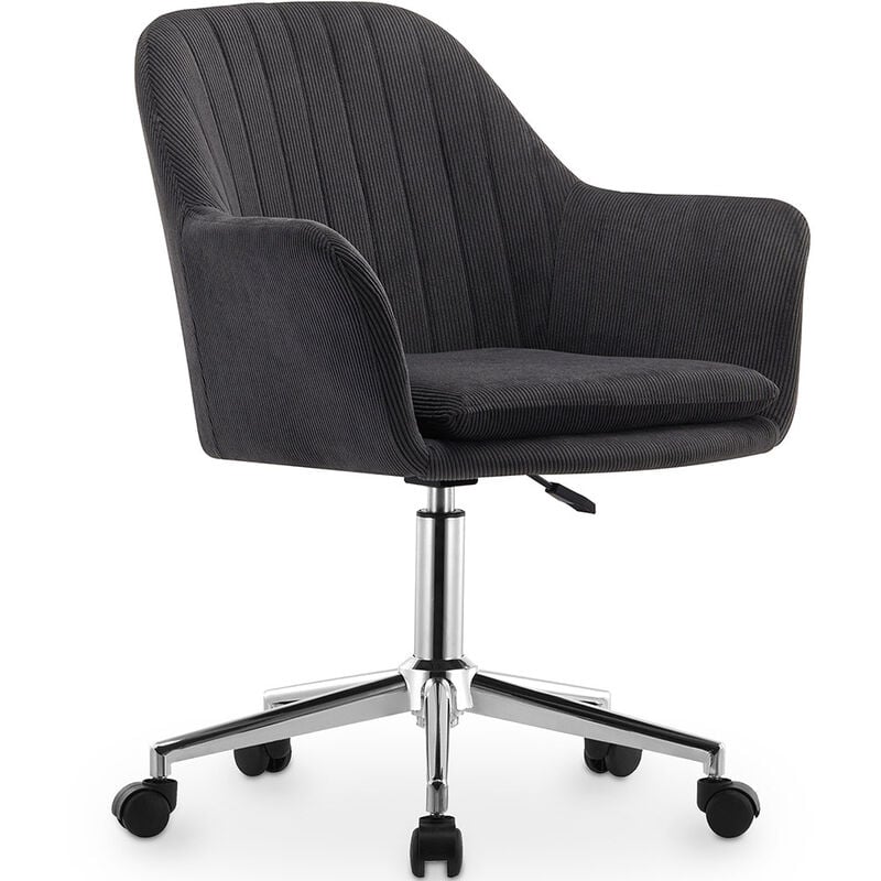 privatefloor - chaise de bureau pivotante avec accoudoirs - lumby gris foncé - acier, velours côtelé, nylon - gris foncé