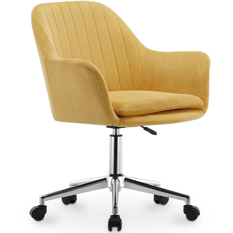privatefloor - chaise de bureau pivotante avec accoudoirs - lumby jaune - acier, velours côtelé, nylon - jaune