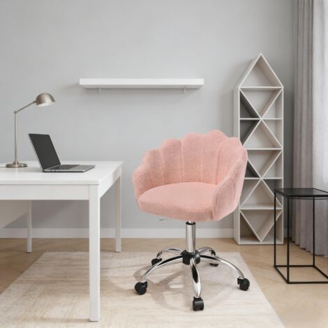 Chaise de bureau pivotante avec dossier en forme de pétale, hauteur réglable, embase métallique à 5 branches, rose
