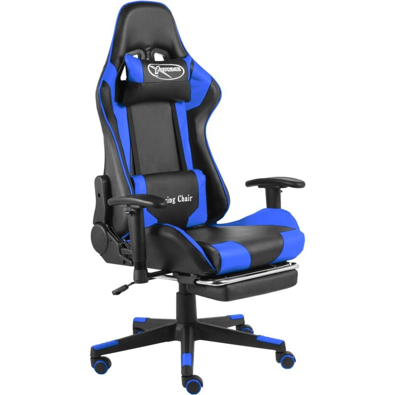 Chaise de bureau pivotante avec repose-pied Chaise gamer | Fauteuil de bureau Bleu PVC 91173 - Bleu