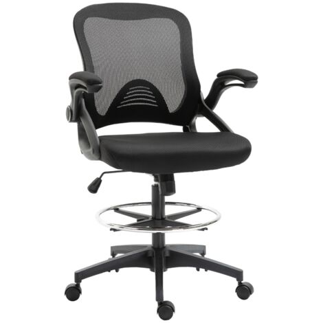 Chaise de bureau pivotante, avec repose-pieds et siège pivotant, 64 x 60 x 106-126 cm, en acier noir