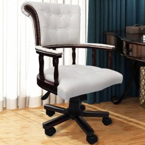 Vidaxl – Chaise de bureau pivotante blanche en tissu cuir – Hauteur d'assise réglable 44-52 cm – Dimensions 62x50x96-104 cm