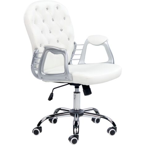 Chaise de bureau Pivotante Dossier Réglable Capitonné en Cuir PU Blanc Princess - Blanc