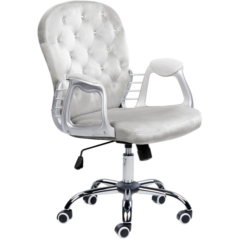 Chaise de Bureau Pivotante et Réglable Capitonné en Velours Gris Clair Princess