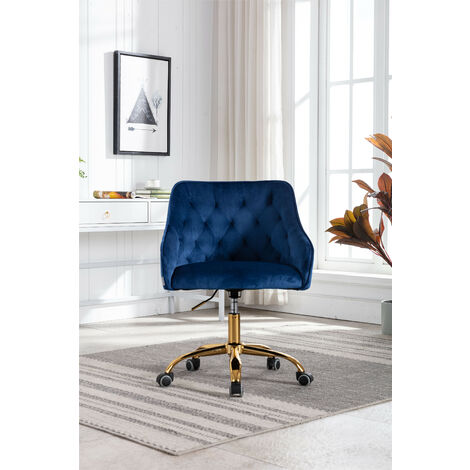Chaise de bureau pivotante en velours et tissu hauteur pivotante à 360° Vanity Chair Bleu marine