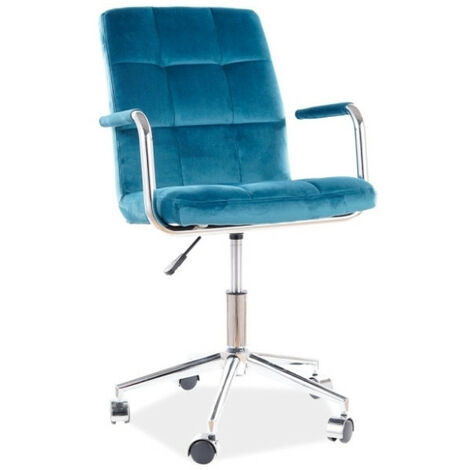 Chaise de bureau pivotante en velours matelassé série Q-022 - Bleu turquoise - H 87 x L 51 x P 40 cm - Livraison gratuite