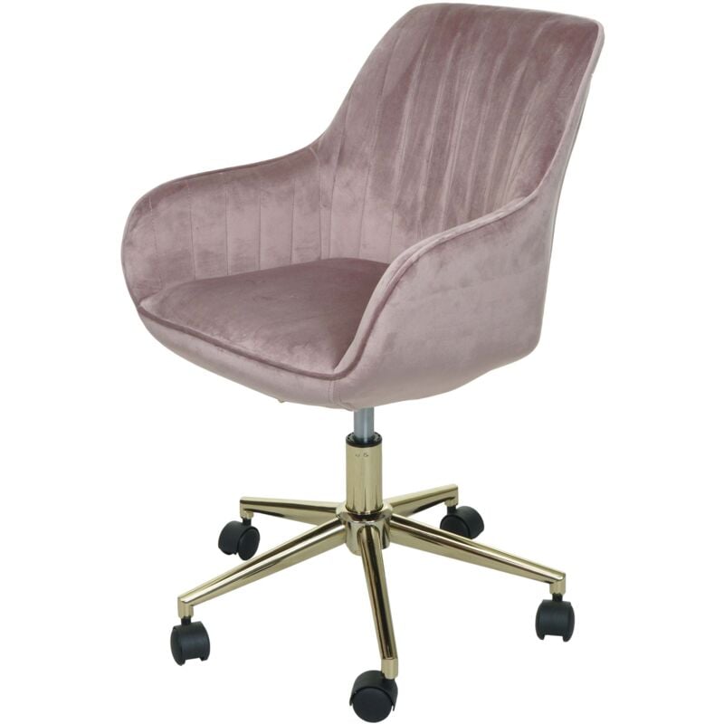 Chaise de bureau pivotante en velours rose avec accoudoir base dorée 040006211